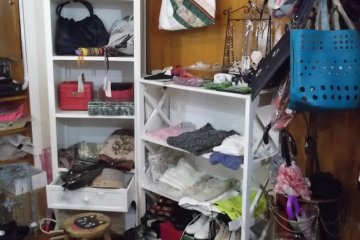 <p>Clothes and shoes for sale inside Boutique Chaton</p>