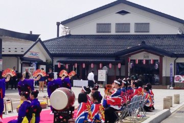 Folding fans, a symbol of nobility, used gracefully at this dance near Kakunodate Railway Station.