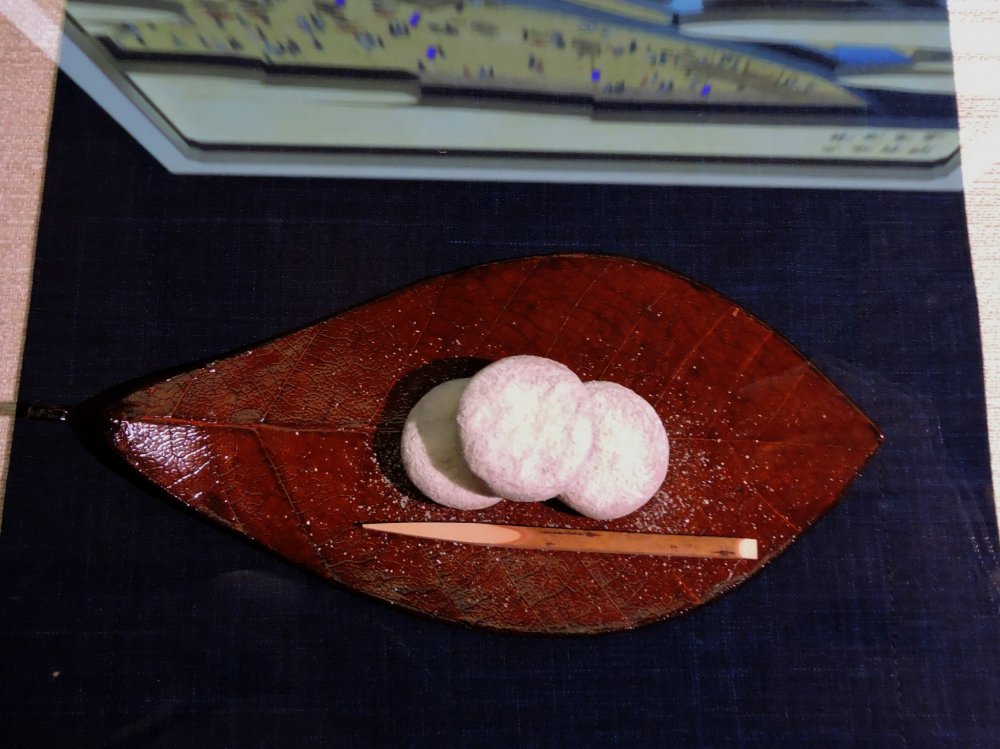 Model of round pink mochi - perhaps they are sakura flavored.