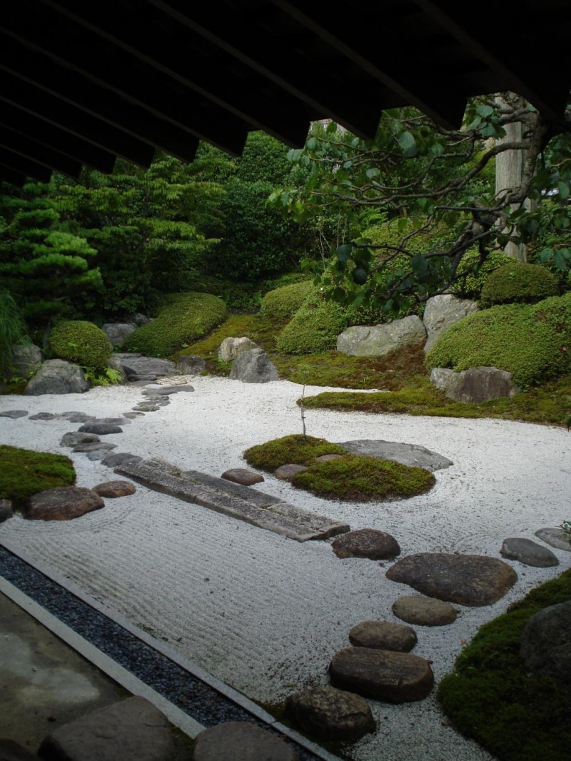 The rock garden at Jomyoji Temple, viewed from the tea house