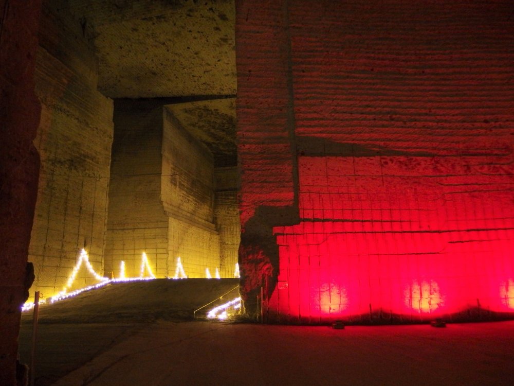 The quarry is sometimes illuminated by creative lighting.