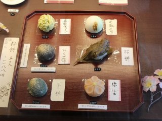 Several kinds of Japanese sweets. All of which are made along the theme of spring.