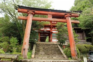 The Sakuramon Gate, its stairs and torii gate