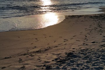 <p>늦은 오후의 햇살에 빛나는 시치리가하마 해변.</p>