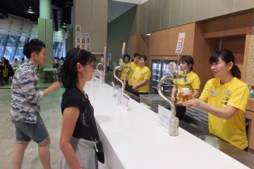 <p>Miwa waiting for her Yokohama Special Edition Beer Sample</p>