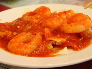 Shrimp covered with chili-paste, locals call this Ebi-chilli