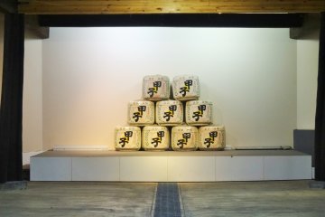 Sake barrels on display at Iinuma sake brewery