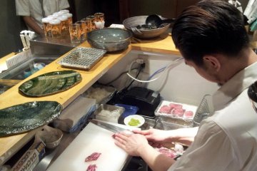 Manager Akiyama and the Niku Sushi chef