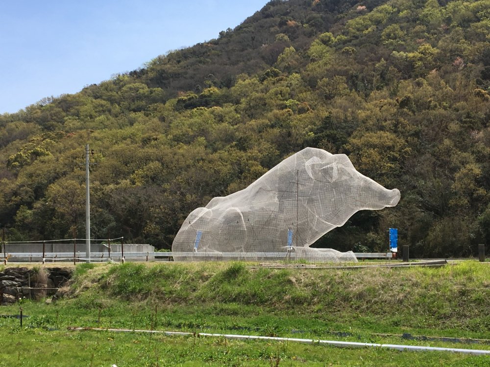 #81 Mt. Dan Archaeological Site by Hiroko Kubo will catch your eye as you pass by on the road as it features some very large odd wireframe structures  