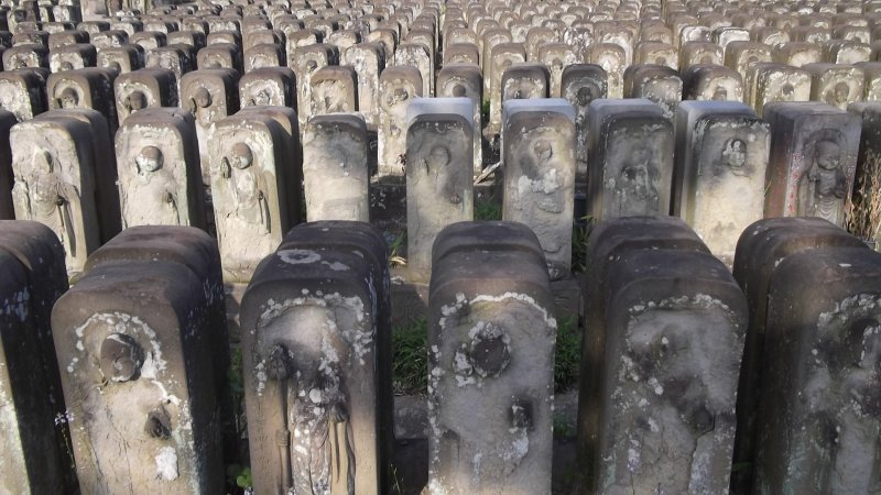 Rows and rows of weathered statues