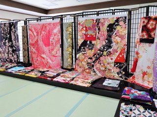 There is an impressive selection of kimono, obi, etc.