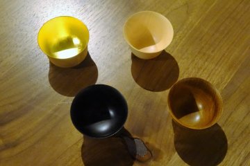 Wooden sake cups from Yamanaka Onsen