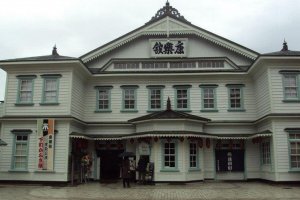 Western architecture decorates the front of the kabuki theater.