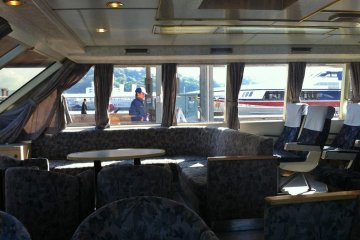 The comfortable lounge area at the front of the boat