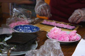 Pink rice will represent the petals of the flower