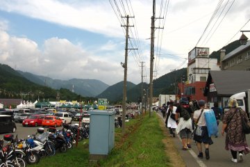 Fujirockers walk to the venues. Others camped on the mountain slopes