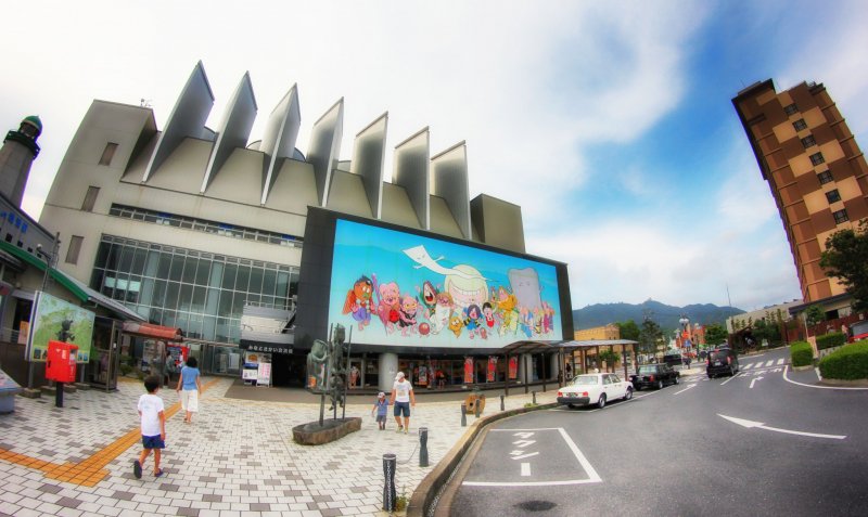 Sakaiminato station with a huge mural of yokai charaters