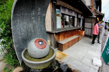 There are various objects of yokai theme in town