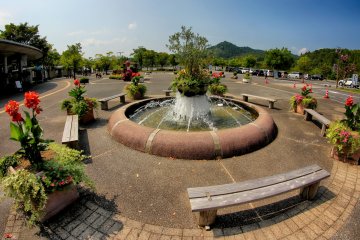 Outside the flower park is a beautiful fountain