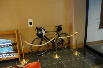 My trusty steed gets pride of place in the lobby - they treat guests just as well!