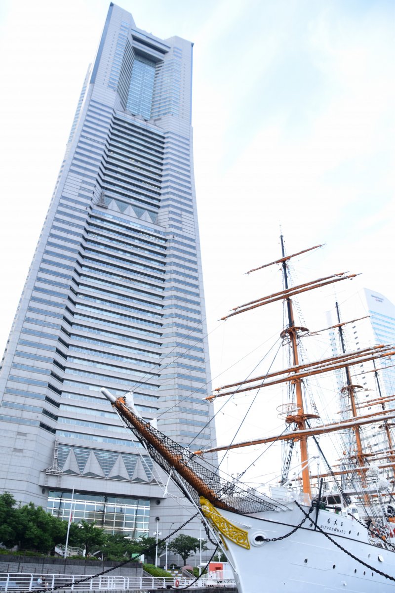 The Landmark Tower and the sail training ship Nippon Maru