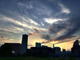 The sun sets over Minatomirai skyline