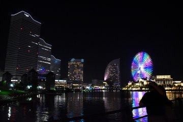 Illuminated Yokohama Bay seen from Kishamichi Promenade