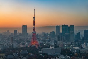 The Tokyo Tower at sunset, as seen from the Tokyo World Trade Center