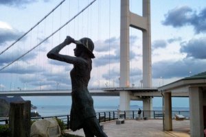 A statue in front of the Kurushima Straits Viewing Pavilion