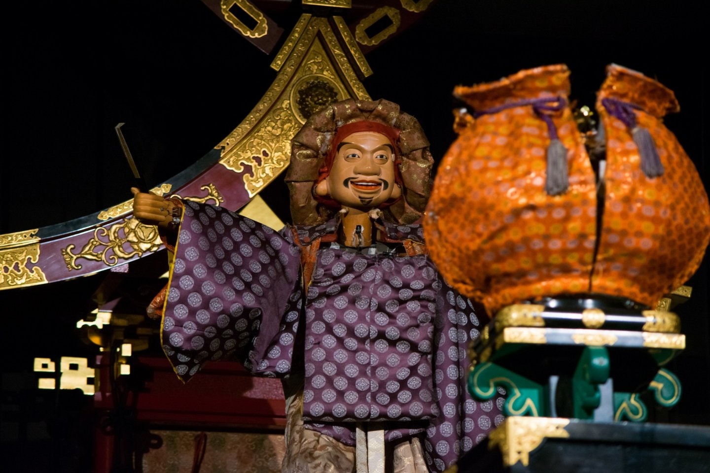 A marionette in action at the Karakuri Museum.
