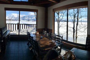 Interior of the restaurant, with awesome views and food