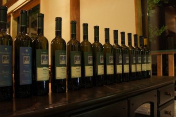 Wine bottle arrangement at Forest Inn