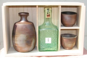 the ultimate sake set with bizenyaki tokkuri and chokko.