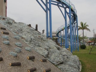 The towering slide looks like a monorail track