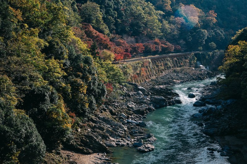 Река, вдоль которой идет одноколейка (Вид со станции Hozukyō)