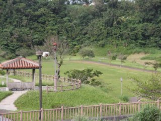 The walkways, covered seating areas, grassy fields and the grounds are pretty and well maintained