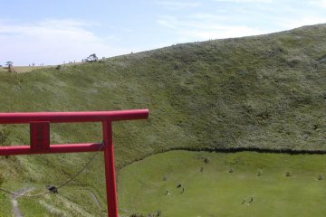 Looking down into the crater, and archery area