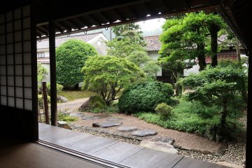 A view of the front garden as seen from inside one of the traditional tatami rooms