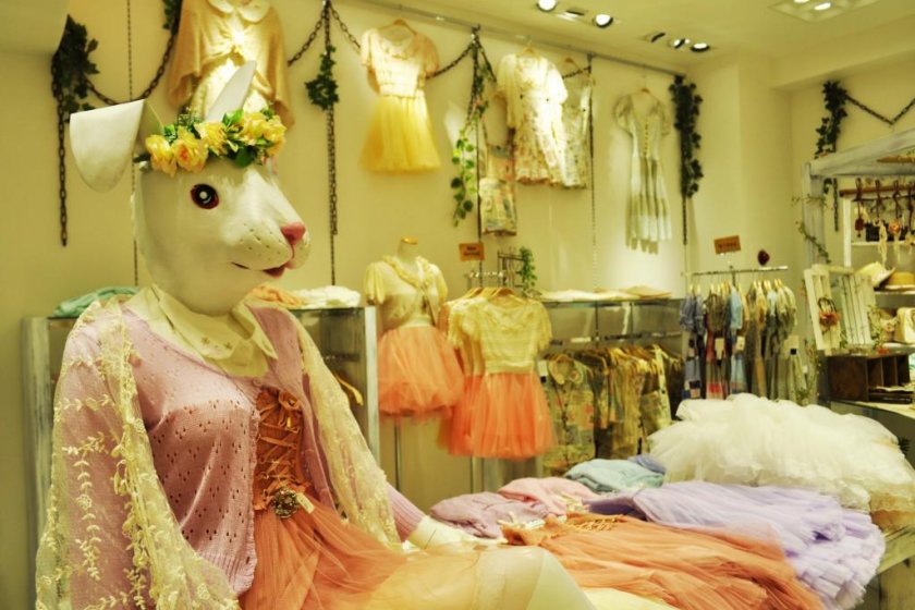 Rabbit mannequins inside a shop in Harajuku