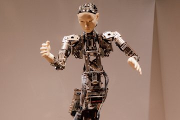 A close-up of one of the androids on display.