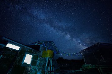 The amazing starry sky and Milky Way over the hut