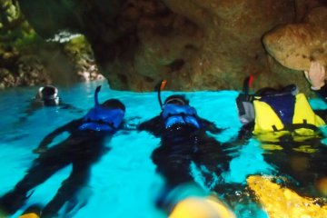 snorkeling through the cave