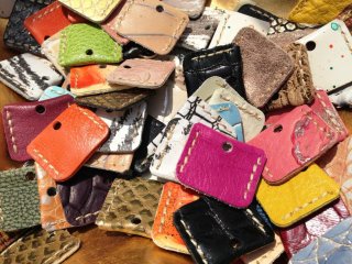 Leather key holders galore at the Chion-ji temple Artisan Markets on the 15th of each month in North Eastern Kyoto