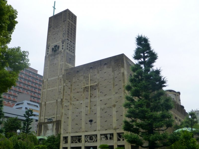 The cathedral standing tall, serving as another symbol for peace in Hiroshima City