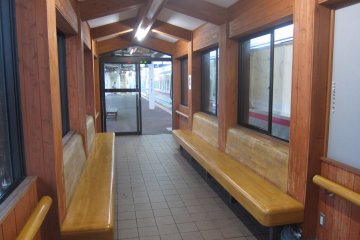 <p>rest area with wooden interior</p>