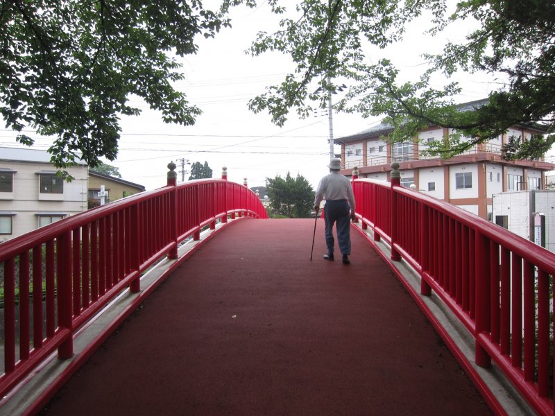 The Red Bridge that links the park to the other side of town
