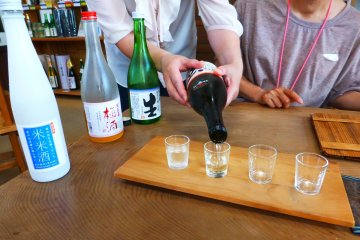 Sake sampling at Kamoizumi brewery