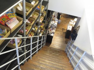 The stairs leading down into the cafe