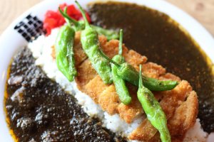 Katsu and beef curry with shishito pepper topping