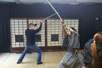 Swinging swords at Kenyu's Samurai Experience
